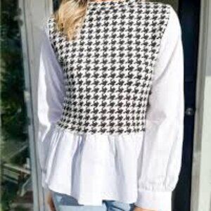NWT Womens Lucy Paris (Item- 230) Black White Houndstooth Demi Mixed Knit Top L